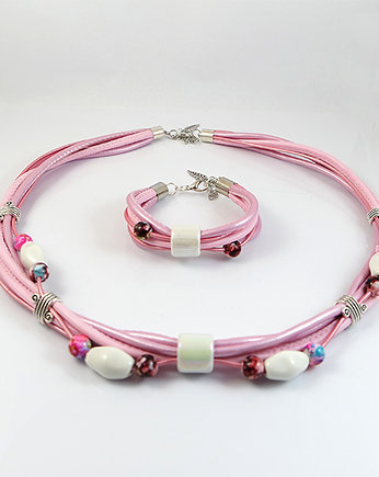 Komplet - Różowy - ceramiczne korale, yenoo