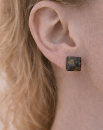 Matowe Kolczyki Sztyfty z Bursztynu Bałtyckiego Kostka, AmberMal