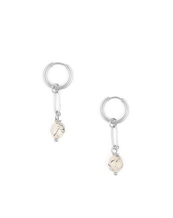 Kolczyki z Oliwką Kwarcu Paproci Srebrna stal szlachetna, Kulka Bransoletki