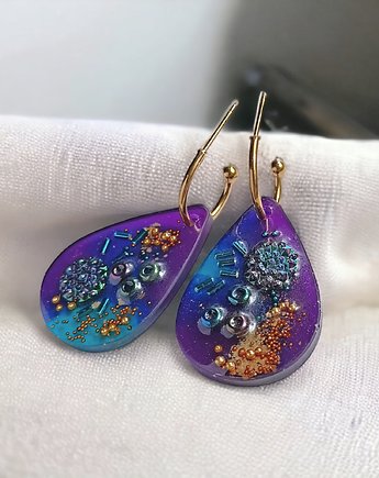 UNIKATOWE kolczyki z żywicy : kolekcja PICASSO fiolet, kaktusia