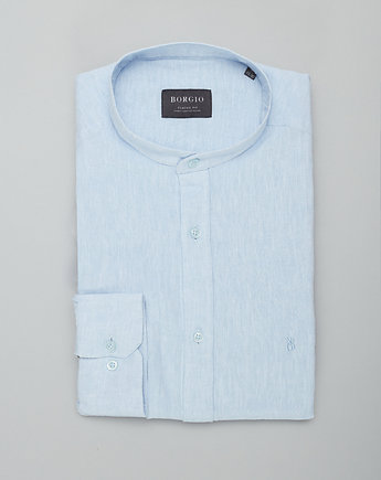 Koszula męska lniana ze stójką lentini 00388 błękit classic fit, OSOBY - Prezent dla Chłopaka