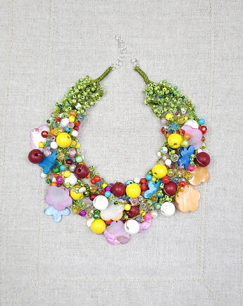 6966 Kolorowy Naszyjnik Maxi z Kwiatami z Masy Perłowej, kama4you
