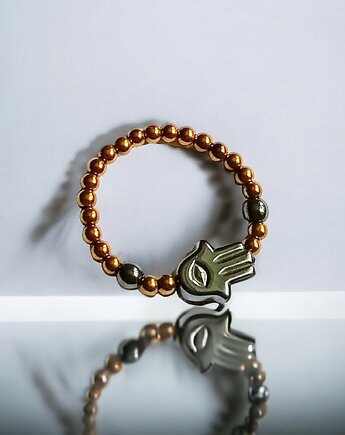 Hamsa - talizman chroniący od zła - pierścionek :: hematyt I, kaktusia