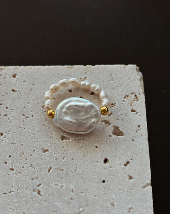 Pierścionek elastyczny perła, Chmolowska Jewellery