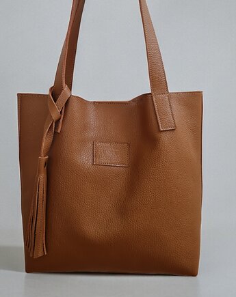Shopper Bag Mocha Mousse. Shopperka z frędzlami skóra naturalna, UNIQUE HandMade