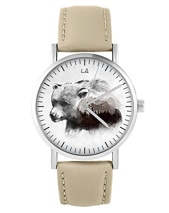 Zegarek yenoo - Niedźwiedź - skórzany, beżowy, OSOBY - Prezent dla Chłopaka