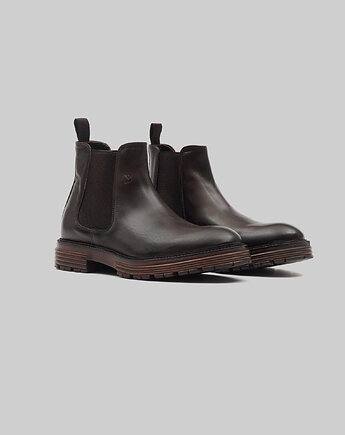 Buty sztyblety skórzane e700 brązowe, BORGIO