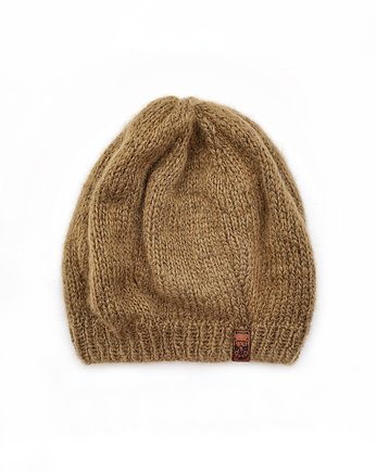 Karmelowa czapka beret z wełny alpaki, Holy Alpaca Knit