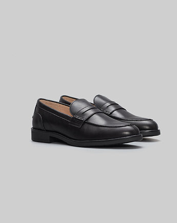 Czarne skórzane buty męskie penny loafers F308 obuwie, BORGIO