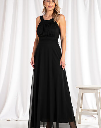 Elegancka sukienka maxi rozkloszowana z dekoltem halter bez rękawów - M1171, FIGL