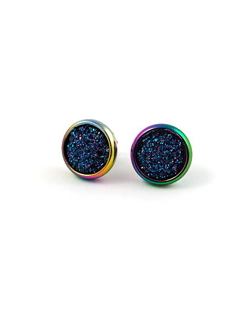 Kolekcja Starlight - kolczyki granatowe druzy - stal, mini, yenoo