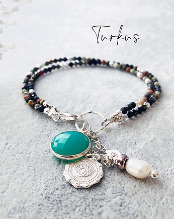 Bransoletka TURKUS, zielony Agat, moneta, Anemon Atelier