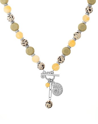 Naszyjnik Mango Matcha z kamieni naturalnych - Srebrna stal szlachetna, Kulka Bransoletki