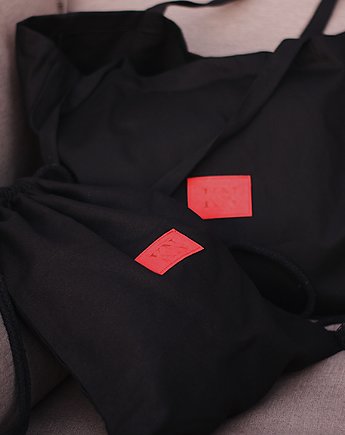 Czarny bawełniany worek na plecy Czerwona naszywka, KaNa Eco