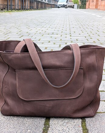 Brązowa czekoladowa torebka z kieszonką, Łagoda