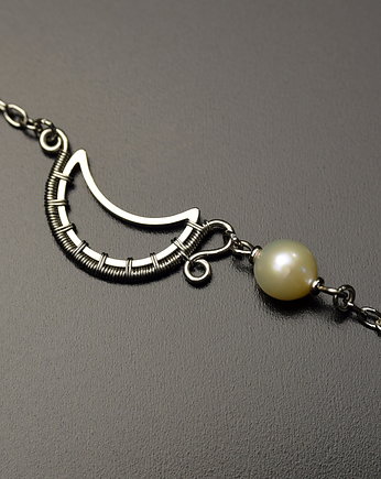 Bransoletka perła wire wrapping księżyc półksiężyc, Agata Rozanska