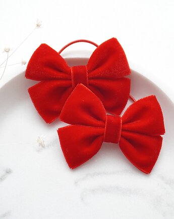 Gumki do włosów świąteczne kokardki czerwone WELUROWE SW08, FILIPOLA