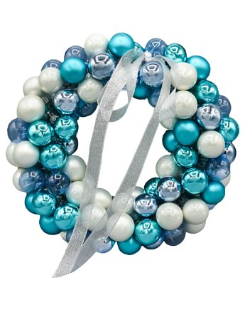 Bombka choinkowa: Stroik Świąteczny z mini bombek: niebiesko-biały, Syn Bombkarza