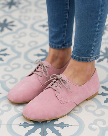 Zamszowe, skórzane buty damskie Oxford, AnemoneDream