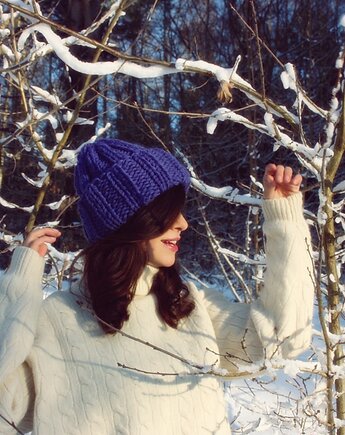Chabrowa czapka  chunky beanie  z wełną, Mademoiselle Patrini