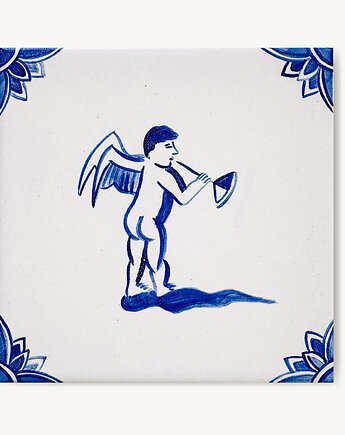 Kafelek ręcznie malowany z aniołkiem - holenderski, AZUL kafelki