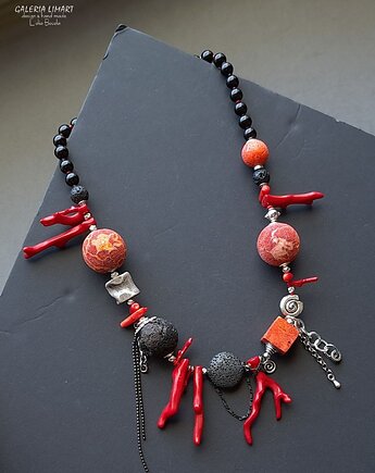 Niezwykły naszyjnik etno/boho z ciekawym koralem i lawą  prezent  lux UNIKAT, Galeria Limart