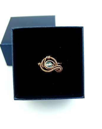 Błękitny topaz regulowany pierścionek z miedzi, Blue Pearl Art