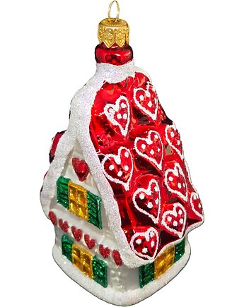 Ręcznie Malowana Szklana Bombka Świąteczny Domek z Czerwonym Dachem, STARGLASS