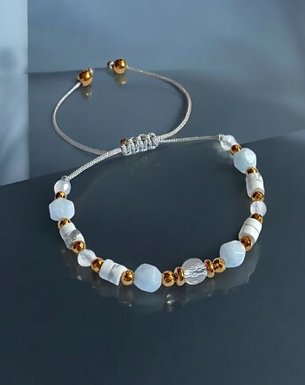 NIEBIAŃSKA bransoletka: kryształ górski, akwamaryn, howlit, agat, hematyt, kaktusia