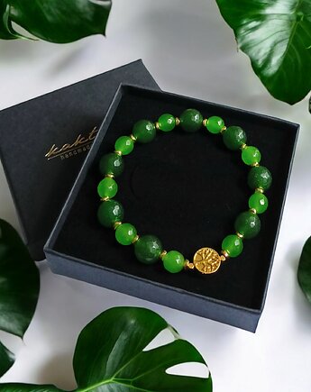 Zielona bransoletka : drzewo życia : zielony jadeit i hematyt, kaktusia