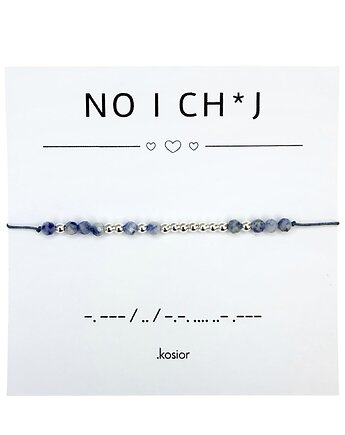 Bransoletka z alfabetem Morse Sodalit, Hematyt, karolina kosior