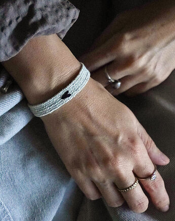 Lniana bransoletka tkana z haftowanym serduszkiem, Słońcem Tkane