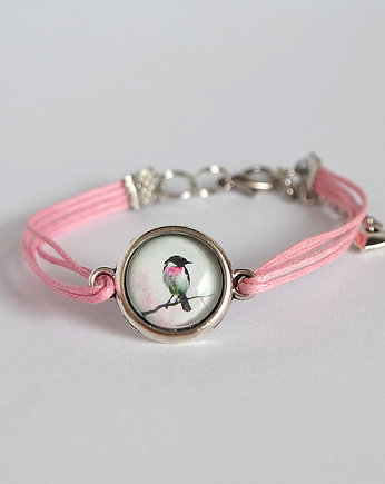 Bransoletka - Ptaszek - różowa, sznurki, yenoo