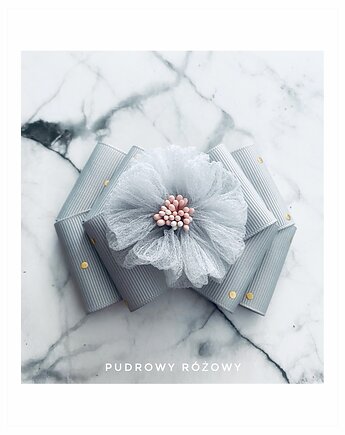 Kwiatowa Kolekcja z tiulowym kwiatkami  3d, Pudrowy Różowy