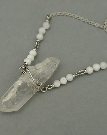 Naszyjnik Talizman kryształ górski i kamienie księżycowe wire wrapping, Agata Rozanska