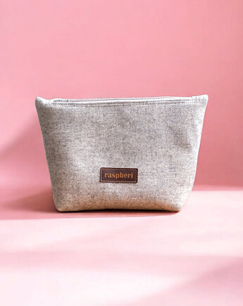Szara kosmetyczka MAXI jasny flausz, raspberi