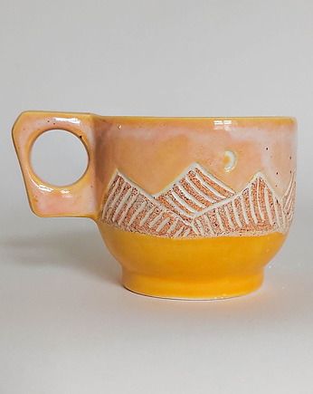 Porcelanowa Pomarańczowa Filiżanka Boho Góry i Księżyc, Jira Ceramics