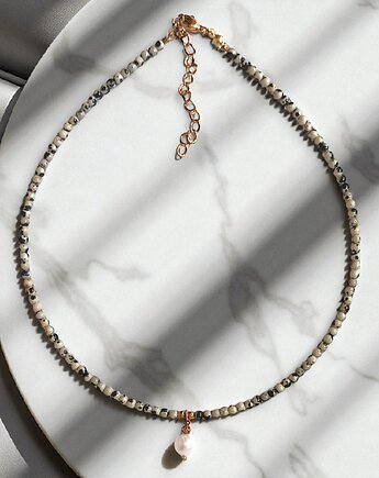 Basic choker : jasper & pearl : jaspis i perła, kaktusia