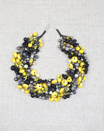 6991 Artystyczny Naszyjnik  Żółty, Czarny i Srebro, kama4you