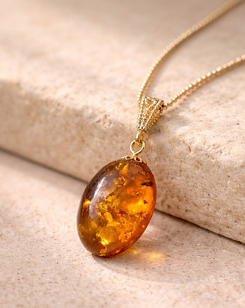 Pozłacany srebrny naszyjnik z bursztynem bałtyckim 47 cm, Amber Charm