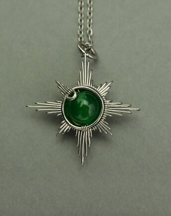 Wisiorek róża wiatrów zielony onyks wire wrapping, Agata Rozanska