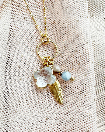 Naszyjnik z kamieniami, kryształ górski i turmalin, koniczynka, Anemon Atelier