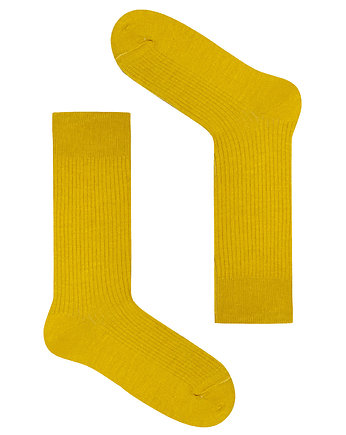 Żółte skarpetki w prążki z wełny merino, OSOBY - Prezent dla szefa