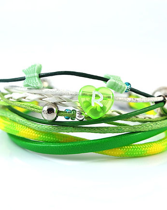 Bransoletka - R - zielona - rzemienie, yenoo