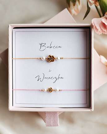 Zestaw bransoletek dla babci i wnuczki, set bransoletek z różą, Bibu bijoux