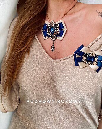 Brosza  z ozdobą w stylu glamour Kryształ z perłami NEW, Pudrowy Różowy
