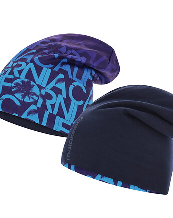 Czapka dwuwarstwowa oddychająca bawełna i polar granatowa, Malokee