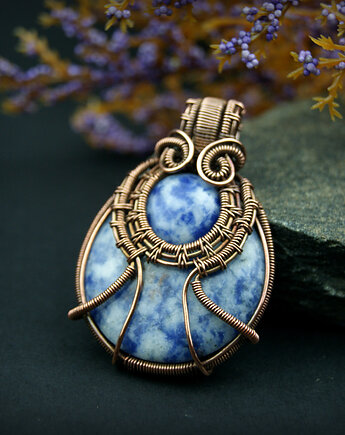 Sodalit wisiorek wire wrapping, Blue Pearl Art