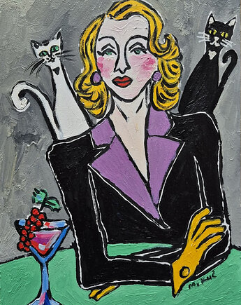 Obraz  fowizm dama z kotami, alice oil on canvas