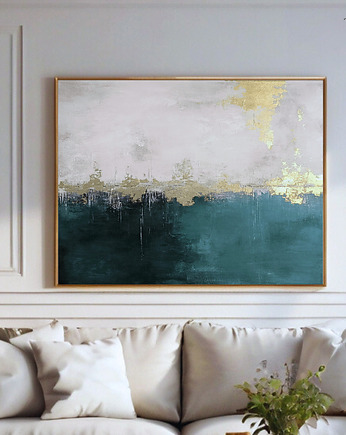 PÓŁNOCNE ŚWIATŁO Ręcznie malowany obraz ze złotem 100x70 cm, Anna Jatczak Art